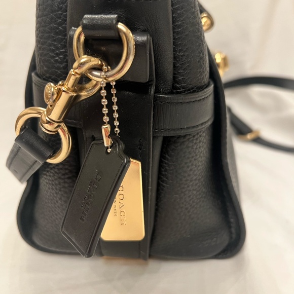 Coach Swagger 27 Carryall Satchel Bag Black Pebbled Leather Purse Gold Hardware - Picture 4 of 14